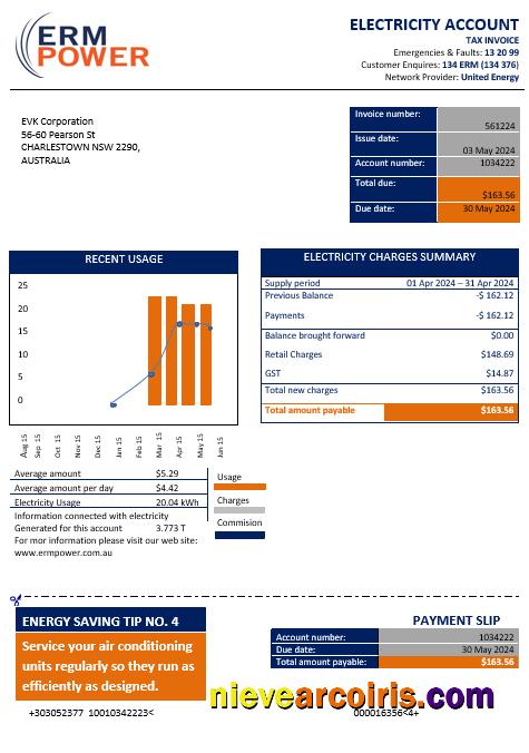 Australia ERM Power electricity proof of address business utility bill